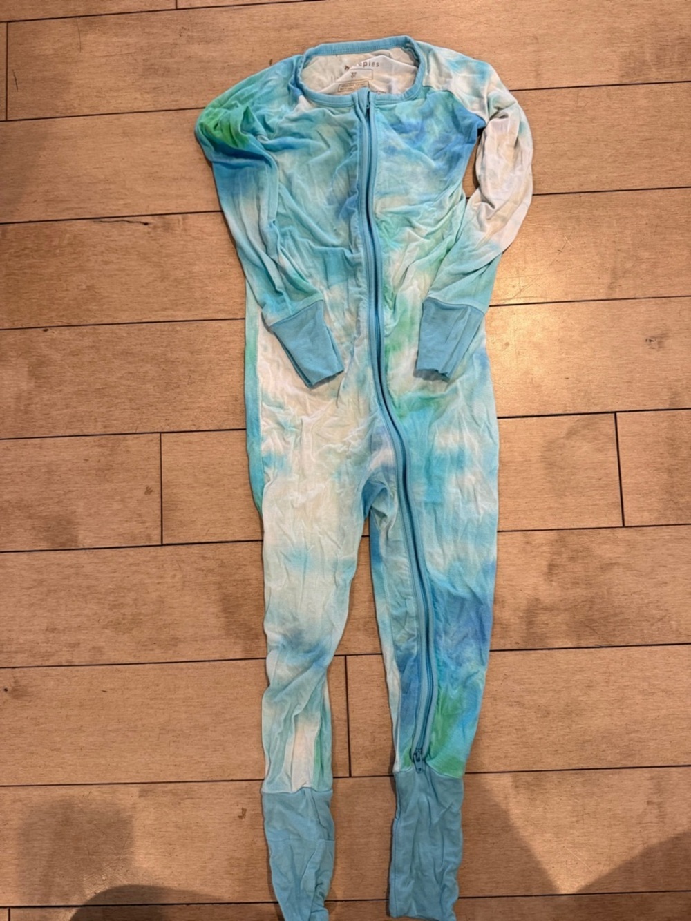 Little Sleepies Blue & Green Tie-Dye One-Piece Zipper Footie Pajama